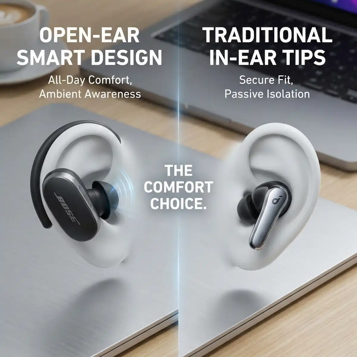 Open Ear Smart Design vs In Ear Tips: The Ultimate Comfort Guide for All-Day Audio 1 Open Ear Smart Design
